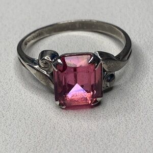 Pink emerald-cut sterling silver ring‎ 925 size 8.5